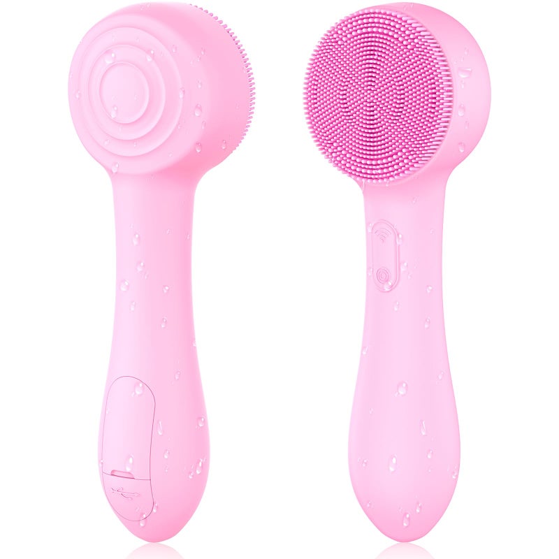 Facial Cleansing Brush Silicone Face Scrubber Waterproof Rechargeable Exfoliator Massage Device for Men  Women Deep Pore Cleansing Exfoliating Removing Blackhead Electric Face Scrub Brush Pink